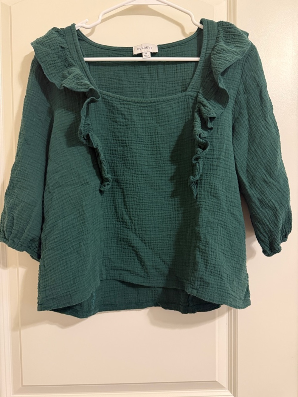 Evereve Green Ruffle Square-Neck Blouse